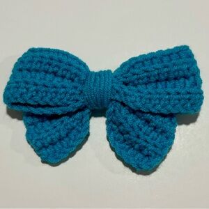 Handmade Teal Crochet Bow Hair Clip